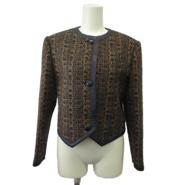 【中古】クリスチャンディオール Christian Dior ヴィンテージ ジャケット ノーカラージャケット 上着 ウール 9 紺