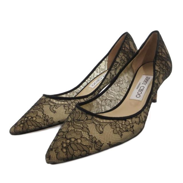 【中古】ジミーチュウ JIMMY CHOO ROMY100 レース パンプス ポインテッドトゥ ヒール 37 黒 ブラック