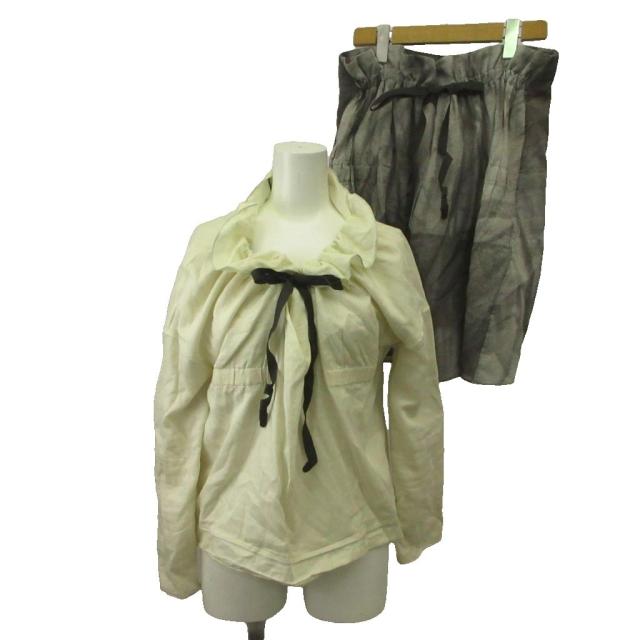 【中古】マルニ MARNI セットアップ ブラウス スカート 38 白 ホワイト グレー 長袖 ひざ丈 /RN ■GY62 レディース