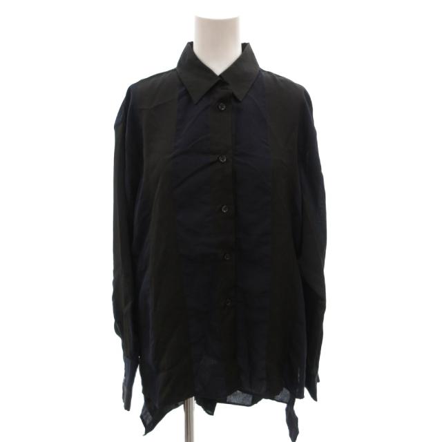 【中古】未使用品 メゾンフラネウール タグ付き シャツ ブラウス カジュアル ストライプ 長袖 38 ネイビー ブラック
