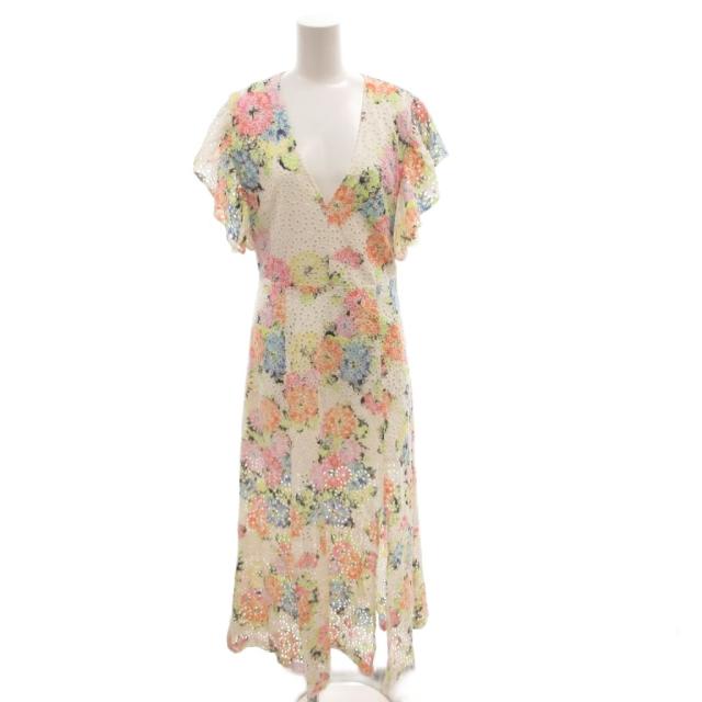【中古】ビーブルマリン Be Blumarine ワンピース 総柄 カットアウト 半袖 フリル ロング 42 白 ホワイト レディース