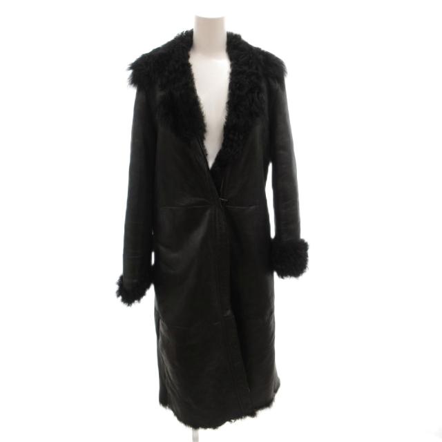 【中古】エンポリオアルマーニ EMPORIO ARMANI ムートンコート ラム レザー 裏地ファー ロング 40 黒 ブラック