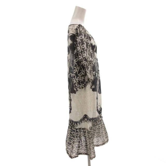 【中古】シャネル CHANEL ワンピース シアー ココマーク 総柄 プリント バイカラー シルク混 半袖 38 黒 白_2