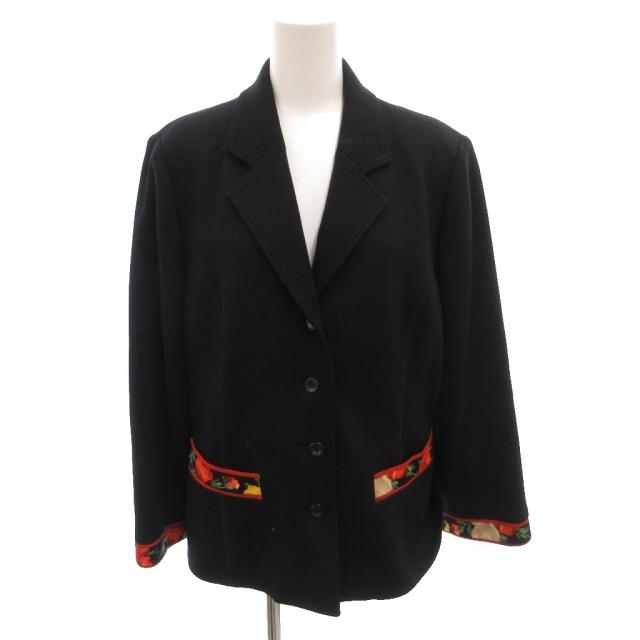 【中古】レオナール LEONARD テーラードジャケット ニット ウール 花柄 3B シングル 13AR 黒 ブラック