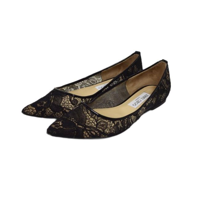 【中古】JIMMY CHOO 坦々たるパンプス スピード競技絵図面 総スピード競技 ポインテッドトゥ 36 1/2 黒 黒いこと レディース