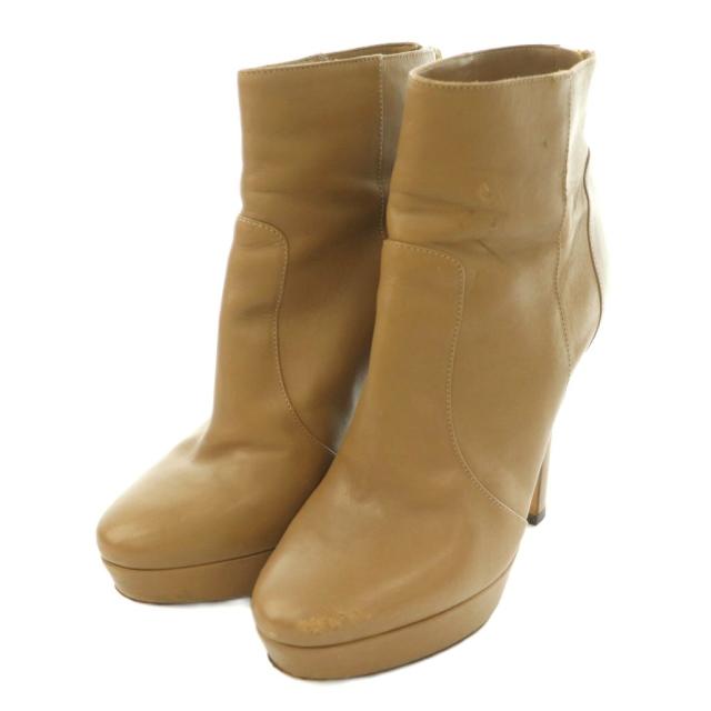 【中古】ジミーチュウ JIMMY CHOO ショートブーツ レザー プラットフォーム ハイヒール ワンカラー 35 ベージュ /BB_1
