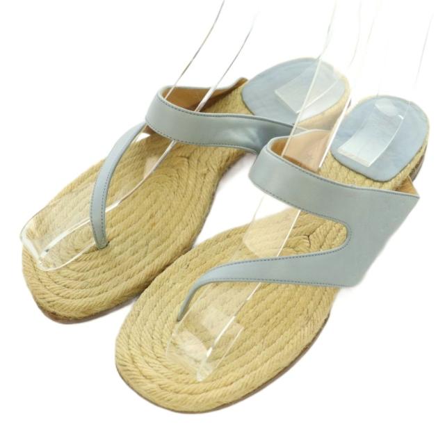 【中古】エルメス HERMES トングサンダル ラウンドトゥ エスパドリーユ バイカラー 36 水色 ライトブルー ベージュ