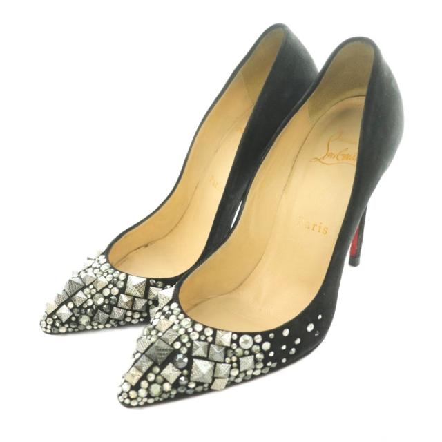【中古】クリスチャンルブタン Christian louboutin パンプス ポインテッドトゥ ピンヒール スエード ビジュー 装飾