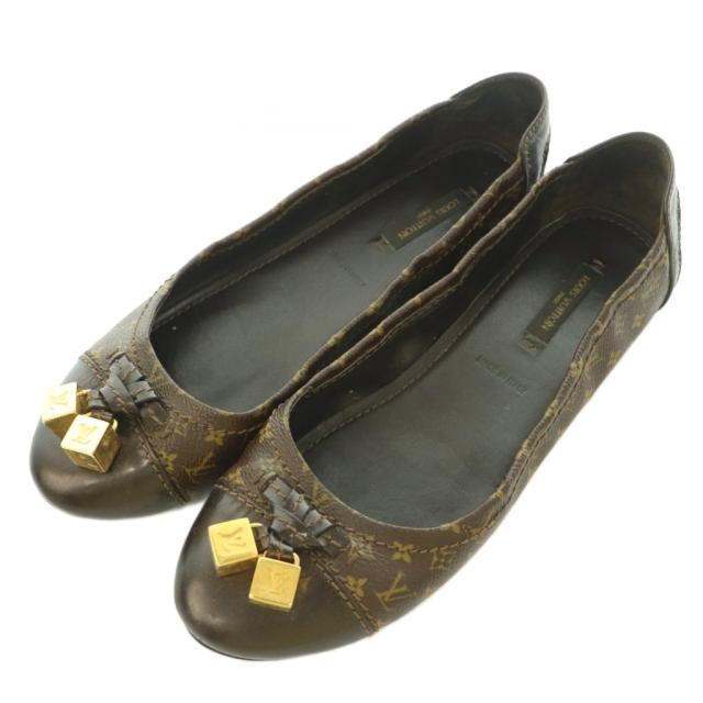【中古】ルイヴィトン LOUIS VUITTON ドライビングシューズ パンプス モノグラム キャンバス ロゴ 装飾 38 茶