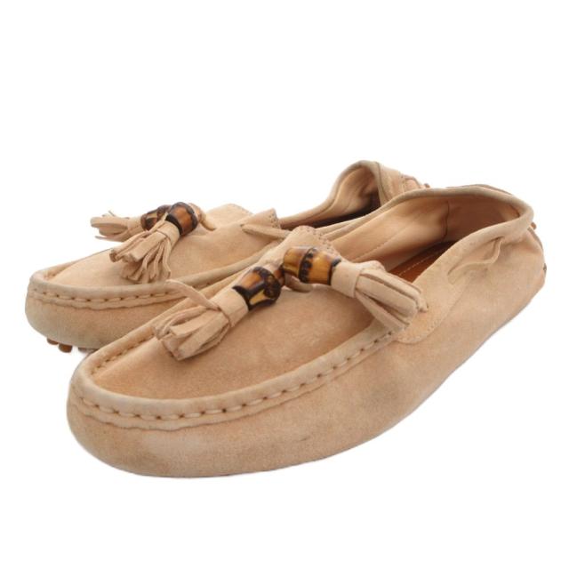 【中古】グッチ GUCCI ドライビングシューズ フラット スエード タッセル 35 ベージュ /FF ■GY62 レディース