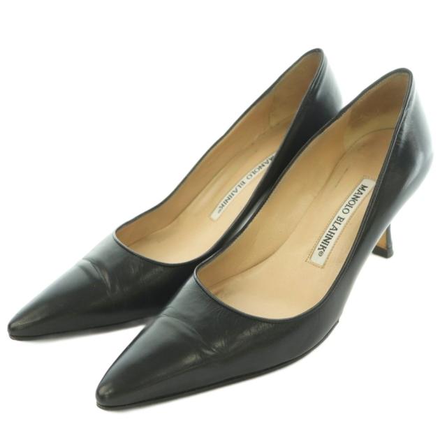 【中古】マノロブラニク MANOLO BLAHNIK パンプス ポインテッドトゥ ハイヒール なめし革 一色合い 35.5 黒