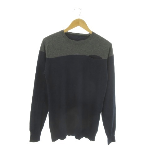 【中古】サカイ sacai 577 ニット セーター 2 紺 ネイビー グレー クルーネック 長袖 切替 バイカラー /AO3 ■GY62