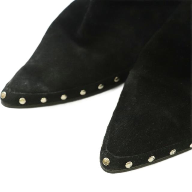 【中古】セリーヌ CELINE サイドゴアブーツ ショート ポインテッドトゥ ローヒール スエード スタッズ 装飾 38 黒_3