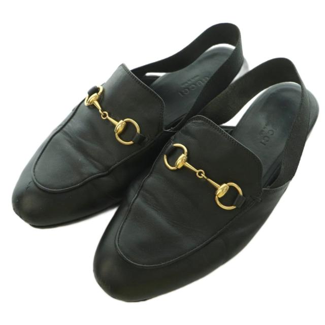 【中古】グッチ GUCCI ホースビット スリッポン ラウンドトゥ レザー 34.5 黒 ブラック /BB ■GY62 レディース