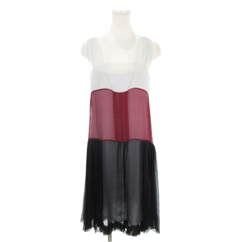 【中古】プラダ PRADA ワンピース シフォン シアー 配色 水色 ブルー 紺 ネイビー ボルドー ノースリーブ /AH39