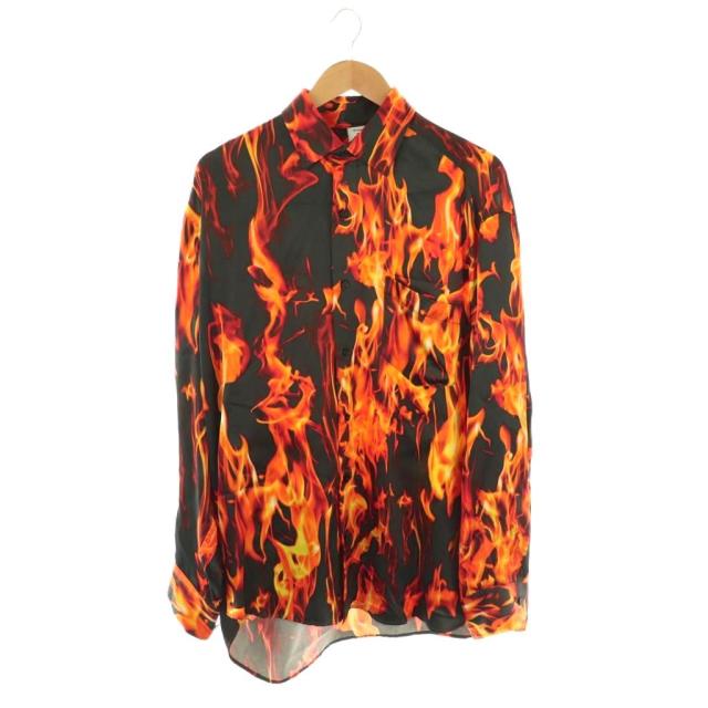【中古】ヴェトモン 22SS Fire Jersey Shirt ファイヤー 総柄 レーヨン シルク混 シャツ XS ユニセックス