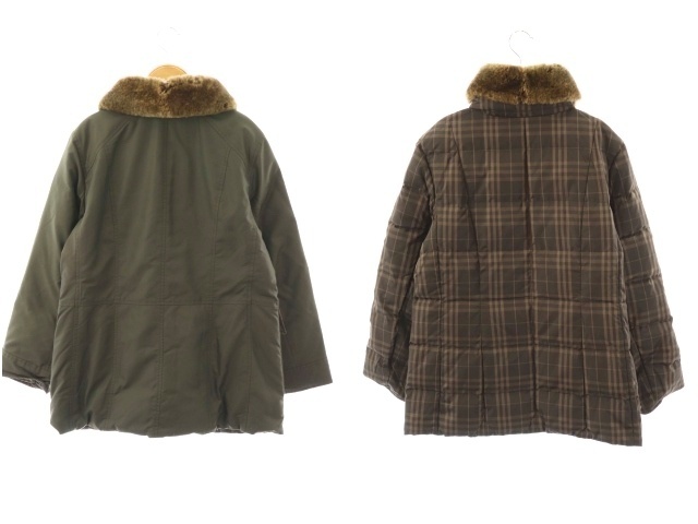 【中古】バーバリー レッキスファー ダウンジャケット リバーシブル 裏地チェック 9 ブラウン ダークカーキ メンズ 中古】バーバリー レッキスファー ダウンジャケット リバーシブル 裏地