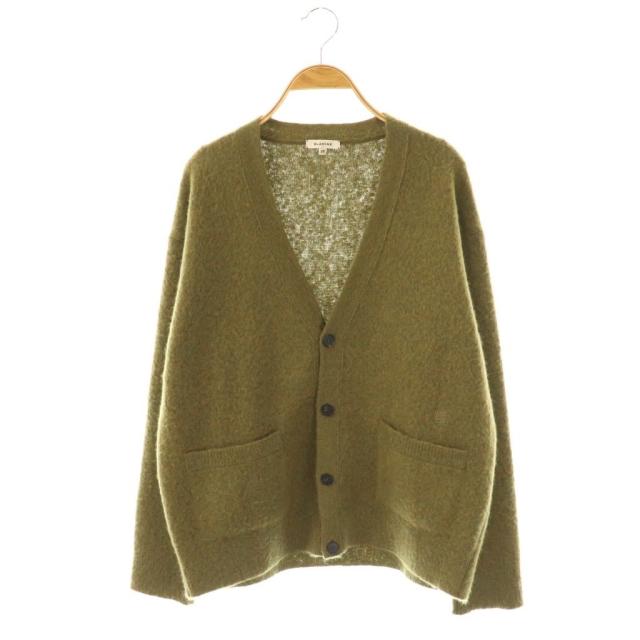 【中古】ブラミンク BLAMINK ポケット付 ウールナイロンエンブロ カーディガン ニット 38 カーキ /ES レディース