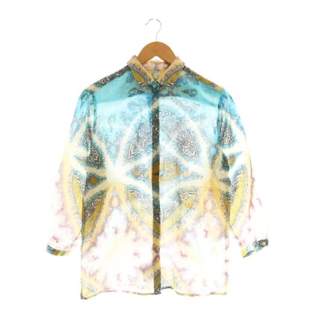 【中古】エトロ ETRO シャツ ブラウス リネン 総柄 ペイズリー柄 44 マルチカラー /CX ■GY53 レディース