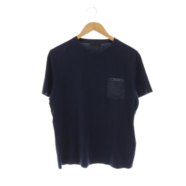 【中古】プラダ PRADA Tシャツ カットソー 半袖 ロゴ ポケット XL ネイビー SJN250 R192 710 /CX ■GY53 メンズ