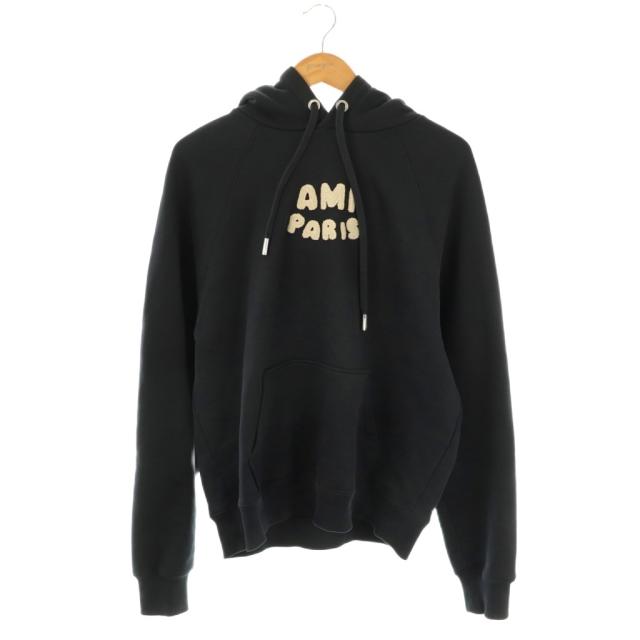 【中古】アミ ami プルオーバー パーカー スウェット ロゴ 紺 ネイビー アイボリー /CX ■GY53 メンズ