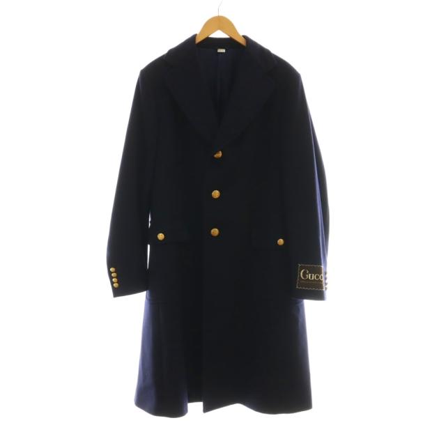 【中古】グッチ GUCCI 20AW カシミヤ チェスターコート ロング 金色ボタン ロゴ 48 L 紺 ネイビー 625863 /AQ