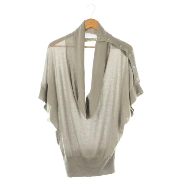 【中古】ヴァレンティノ ヴァレンチノ ニットポンチョ カシミヤ シルク混 セータ 半袖 40/4 グレー /ES ■GY53