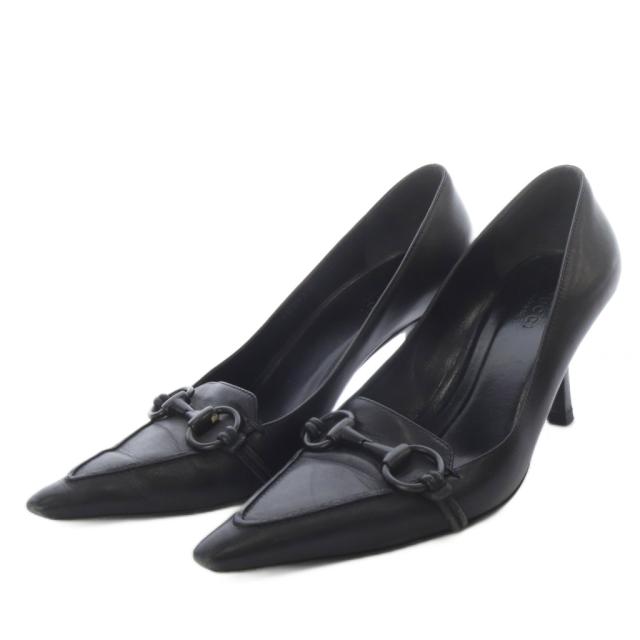 【中古】グッチ GUCCI パンプス ハイヒール ポインテッドトゥ ホースビット レザー 36.5C ブラック