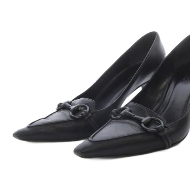 【中古】グッチ GUCCI パンプス ハイヒール ポインテッドトゥ ホースビット レザー 36.5C ブラック