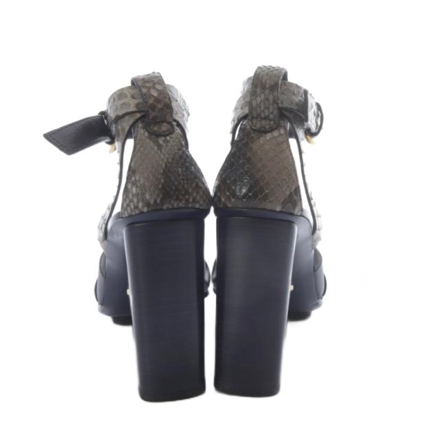 【中古】未使用品 グッチ GUCCI サンダル ハイヒール パイソン柄ストラップ レザー 37 ネイビー /YO1 ■GY53_2