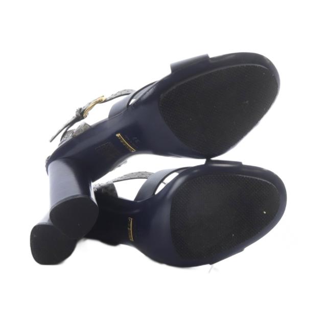 【中古】未使用品 グッチ GUCCI サンダル ハイヒール パイソン柄ストラップ レザー 37 ネイビー /YO1 ■GY53_3