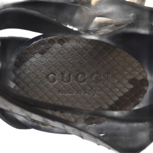 【中古】未使用品 グッチ GUCCI サンダル ハイヒール パイソン柄ストラップ レザー 37 ネイビー /YO1 ■GY53_4