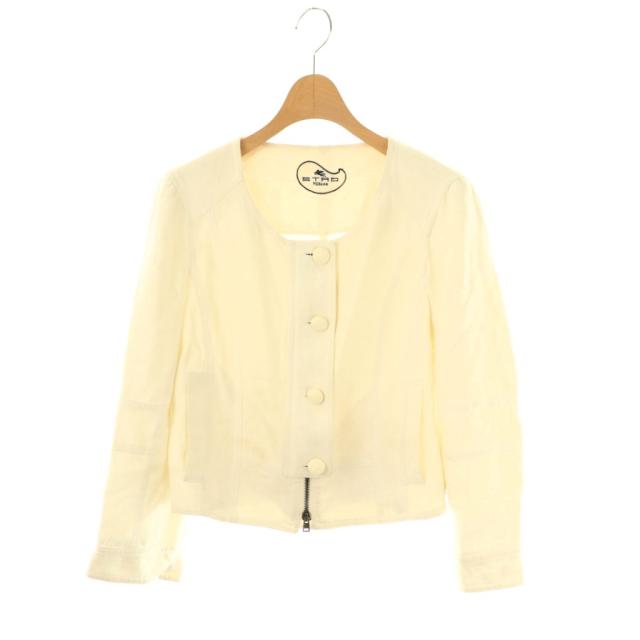 【中古】エトロ ETRO ノーカラージャケット ジップアップ ヘンプ 40 オフホワイト /ES ■GY53 レディース