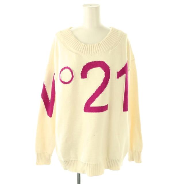 【中古】ヌメロヴェントゥーノ N°21 ニット セーター ロゴ 長袖 XS オフホワイト ピンクパープル レディース