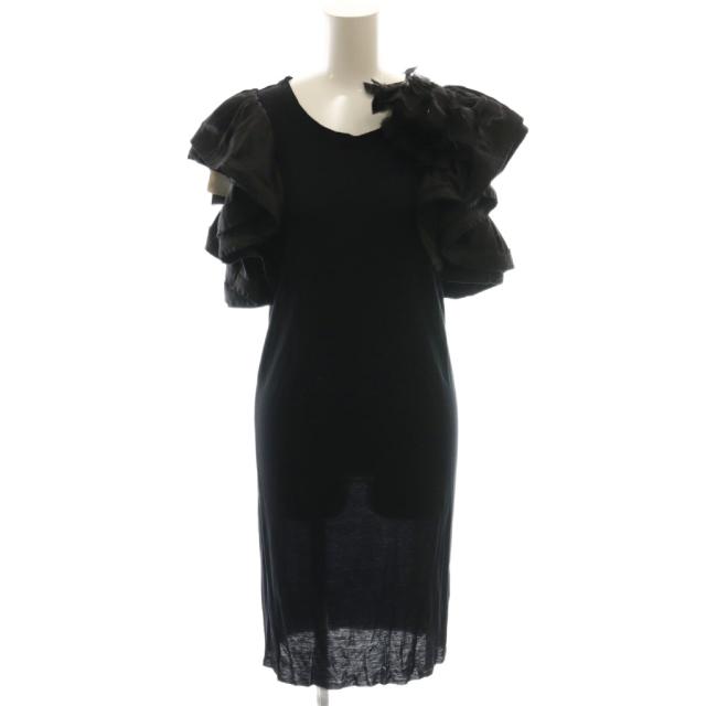 【中古】未使用品 ランバン LANVIN 袖フリルワンピース タイト シルク混 XS ブラック /CX ■GY57 レディース