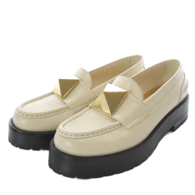 【中古】ヴァレンティノ ガラヴァーニ VALENTINO GARAVANI ワンスタッズローファー プラットフォーム 36.5 ベージュ