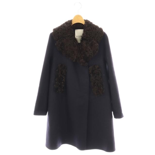 【中古】ヴァレンティノ コート アウター ロング ファー 38 ネイビー ダークブラウン /DO ■GY57 レディース