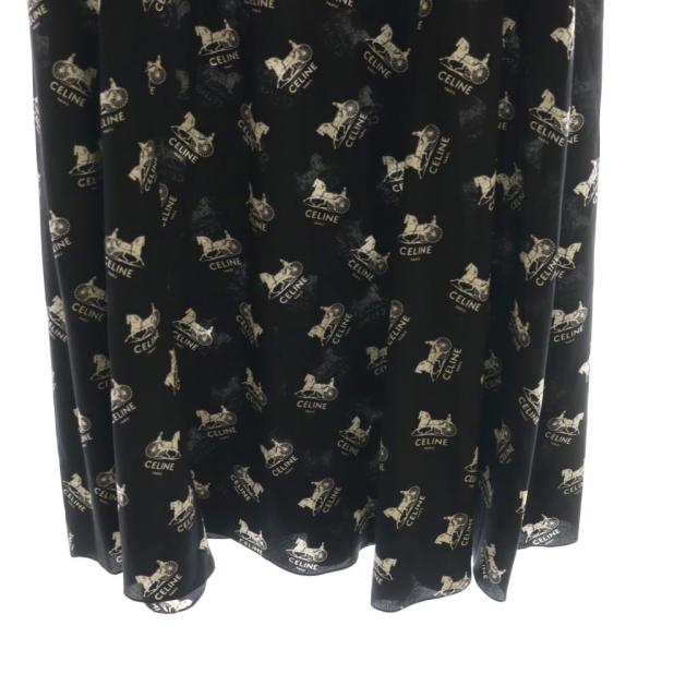 【中古】セリーヌ CELINE サルキー ロゴ総柄 スカート フレア 絹 シルク 36 黒 ブラック 白 ホワイト /CX ■GY57_3
