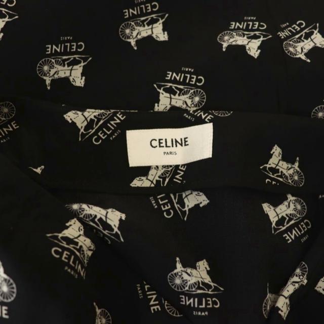 【中古】セリーヌ CELINE サルキー ロゴ総柄 スカート フレア 絹 シルク 36 黒 ブラック 白 ホワイト /CX ■GY57_4
