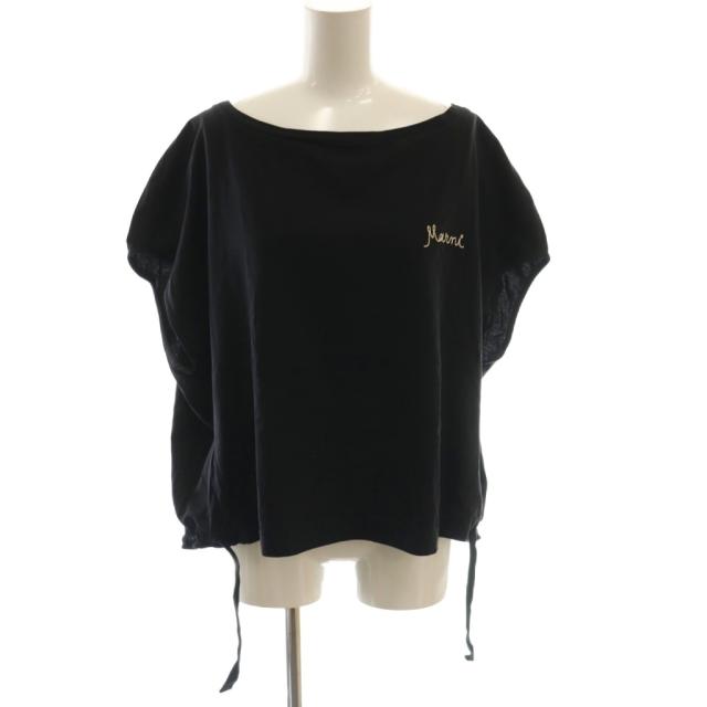 【中古】マルニ MARNI 21SS カットソー ロゴ フレンチスリーブ 38 ブラック /CX ■GY57 レディース