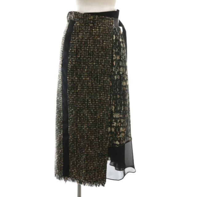 【中古】サカイ sacai 21AW Tweed Maxi Skirt ツイード スカート ラップスカート 0 黒 ブラック マルチカラー /CX
