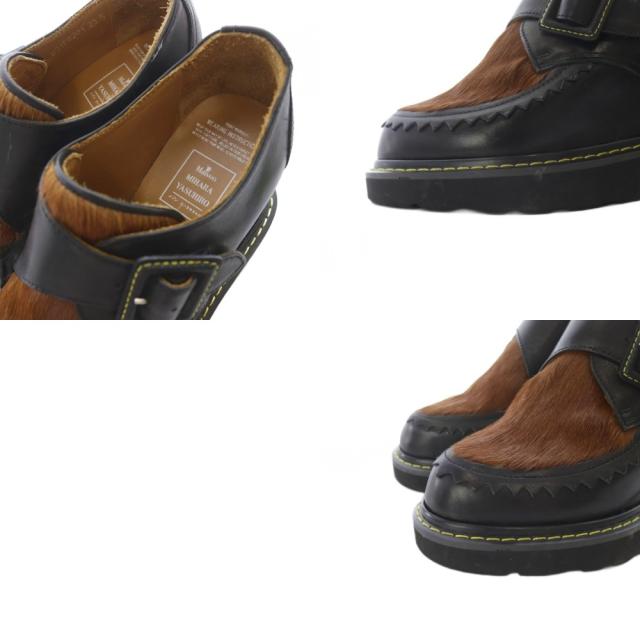 【中古】ミハラヤスヒロ MIHARA YASUHIRO ハラコ インヒールブーツ レザー ショート 23.5cm 黒 /SR ■GY57 レディース