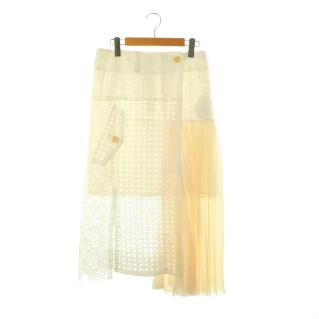 【中古】サカイ sacai 21SS Embroidery Lace Skirt プリーツスカート ロング フレア 2 白 アイボリー /NR ■GY57