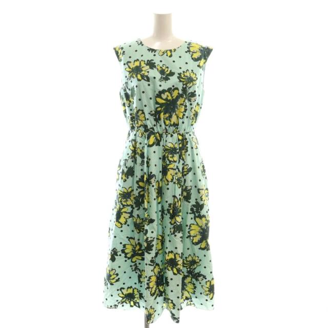 【中古】ランバンオンブルー LANVIN en Bleu ワンピース ひざ丈 総柄 ノースリーブ 36 ミント /DF ■GY57 レディース