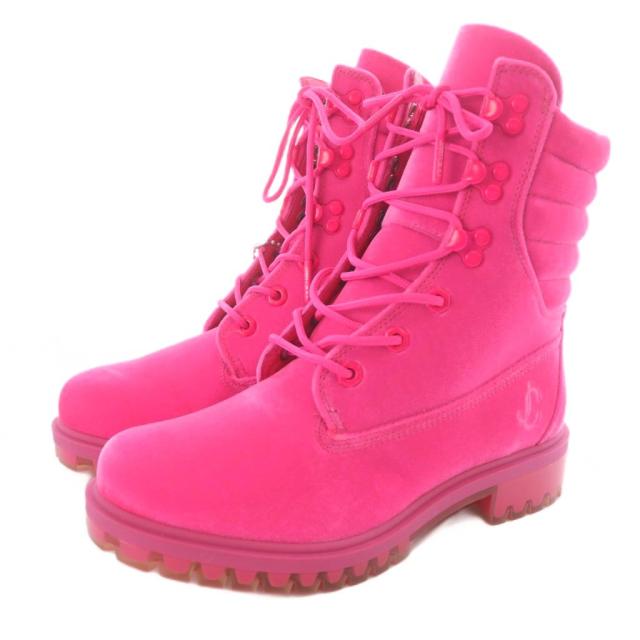 【中古】ジミーチュウ JIMMY CHOO ×ティンバーランド Timberland ショートブーツ 24.5cm ピンク /SR ■GY57