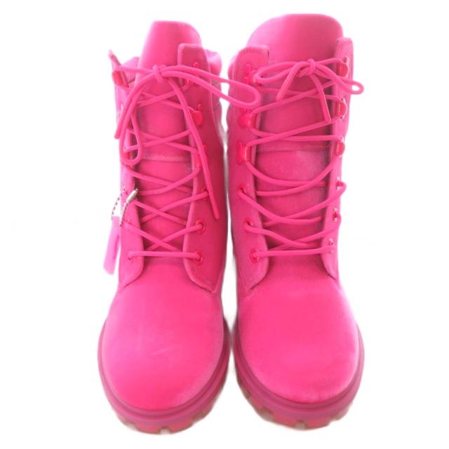 【中古】ジミーチュウ JIMMY CHOO ×ティンバーランド Timberland ショートブーツ 24.5cm ピンク /SR ■GY57