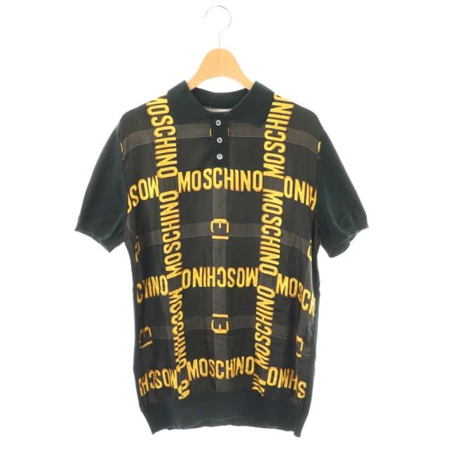 【中古】モスキーノ MOSCHINO ポロシャツ 半袖 46 ブラック イエロー マルチカラー /DO ■GY57 メンズ