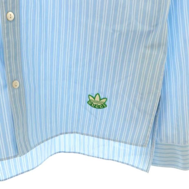 【中古】グッチ GUCCI ×アディダス ADIDAS ストライプシャツ ステンカラー ロゴプリント 15+ ライトブルー 中古】グッチ GUCCI ×アディダス ADIDAS ストライプシャツ ステン