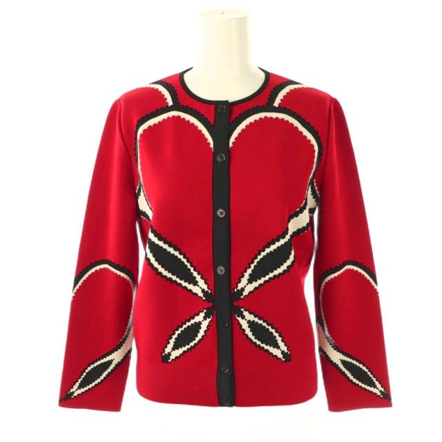 【中古】アレキサンダーマックイーン ALEXANDER MCQUEEN 2020年 総柄 カーディガン ニット 長袖 S レッド /HK ■GY57
