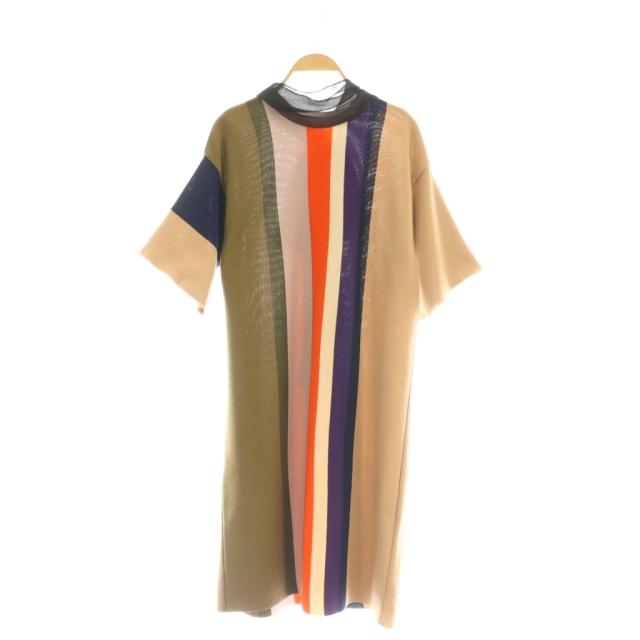 【中古】アキラナカ AKIRA NAKA ニットワンピース ひざ丈 ストライプ 2 マルチカラー /DF ■GY57 レディース